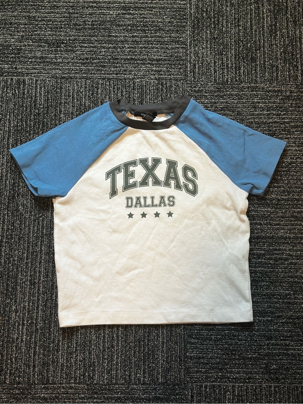Forever 21 Kids Raglan Tee - Blue & White with Black Trim